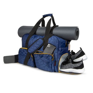 GRAB IT & GO FITNESS TRAVEL DUFFEL BAG- BLUE QUILTED OUTER