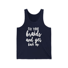 Load image into Gallery viewer, Tank Top - "Fix Your Braids and Get Back Up" Inspirational Fitness Tank