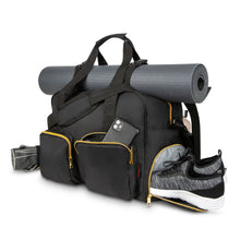 Load image into Gallery viewer, GRAB IT &amp; GO FITNESS TRAVEL DUFFEL BAG- BLACK -NON- QUILTED OUTER