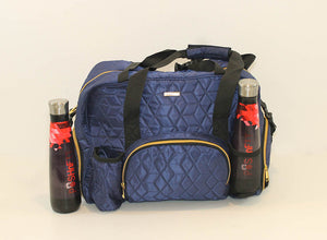 GRAB IT & GO FITNESS TRAVEL DUFFEL BAG- BLUE QUILTED OUTER