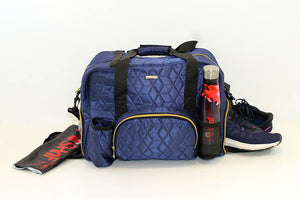 GRAB IT & GO FITNESS TRAVEL DUFFEL BAG- BLUE QUILTED OUTER